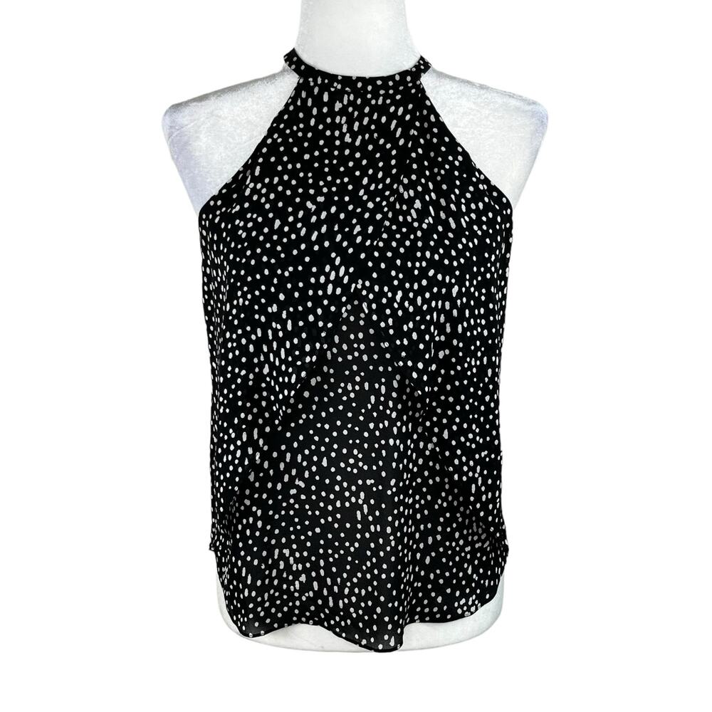 A.L.C. Iggy Silk Polka Dot Top Blouse 4 Layered Halter Cut In Shoulder Black Wht
